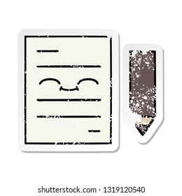 distressed sticker of a cute cartoon test paper