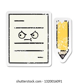 distressed sticker of a cute cartoon test paper