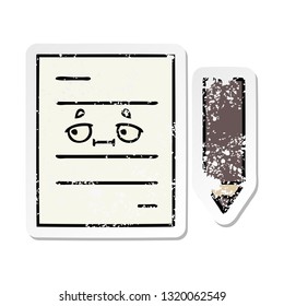 distressed sticker of a cute cartoon test paper