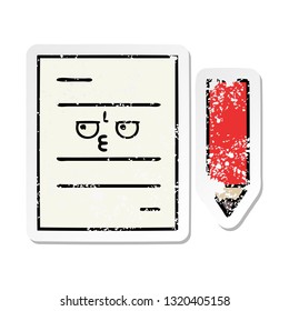 distressed sticker of a cute cartoon test paper
