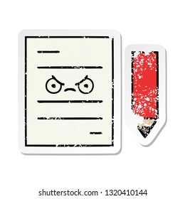 distressed sticker of a cute cartoon test paper