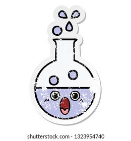 distressed sticker of a cute cartoon test tube
