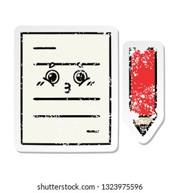 distressed sticker of a cute cartoon test paper
