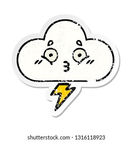 distressed sticker of a cute cartoon thunder cloud