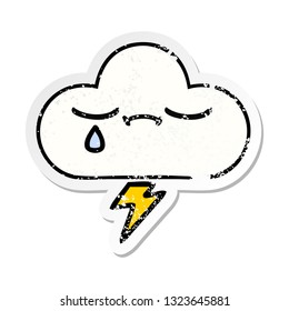 distressed sticker of a cute cartoon thunder cloud
