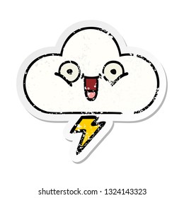 distressed sticker of a cute cartoon thunder cloud