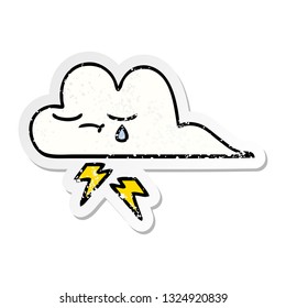 distressed sticker of a cute cartoon thunder cloud