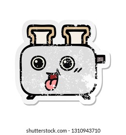 distressed sticker of a cute cartoon of a toaster