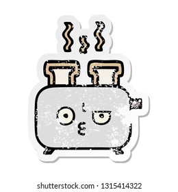 distressed sticker of a cute cartoon of a toaster