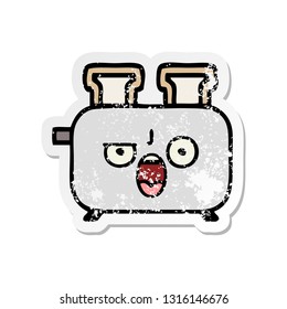 distressed sticker of a cute cartoon of a toaster