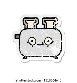 distressed sticker of a cute cartoon of a toaster