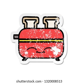 distressed sticker of a cute cartoon of a toaster