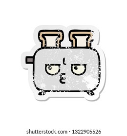 distressed sticker of a cute cartoon of a toaster