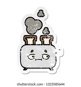 distressed sticker of a cute cartoon of a toaster