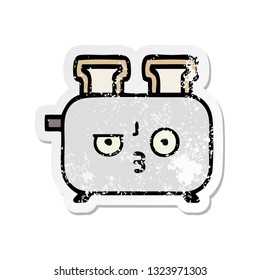 distressed sticker of a cute cartoon of a toaster