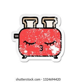 distressed sticker of a cute cartoon of a toaster