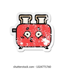 distressed sticker of a cute cartoon of a toaster