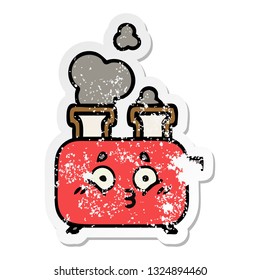 distressed sticker of a cute cartoon of a toaster