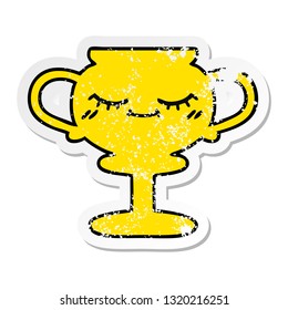 distressed sticker of a cute cartoon trophy