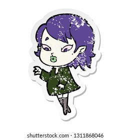 distressed sticker of a cute cartoon vampire girl