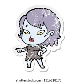 distressed sticker of a cute cartoon vampire girl