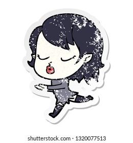 distressed sticker of a cute cartoon vampire girl