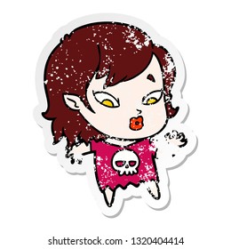 distressed sticker of a cute cartoon vampire girl