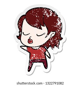 adesivo angustiado de uma garota vampiro desenho animado bonito