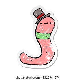 distressed sticker of a cute cartoon worm