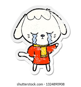 distressed sticker of a cute puppy crying cartoon