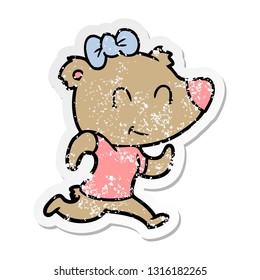 distressed sticker of a female bear jogging