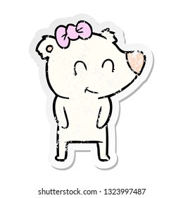 distressed sticker of a female polar bear cartoon