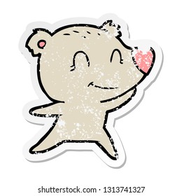 distressed sticker of a friendly bear cartoon