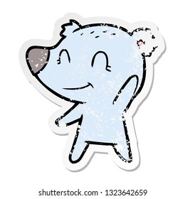 distressed sticker of a friendly bear cartoon