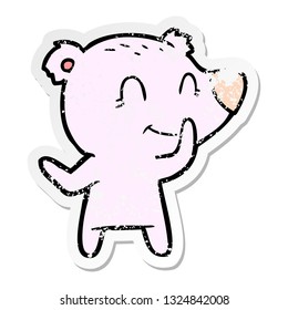 distressed sticker of a friendly bear cartoon