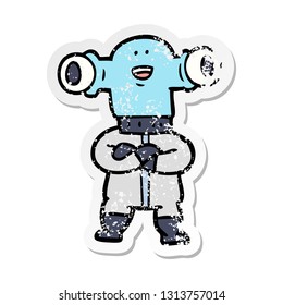 distressed sticker of a friendly cartoon alien