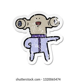 distressed sticker of a friendly cartoon alien