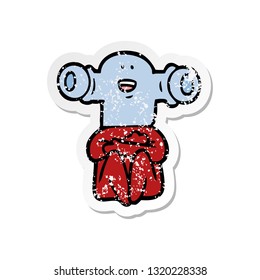 distressed sticker of a friendly cartoon alien