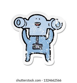distressed sticker of a friendly cartoon alien waving