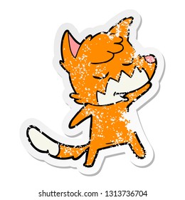distressed sticker of a friendly cartoon fox