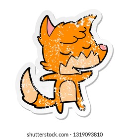 distressed sticker of a friendly cartoon fox