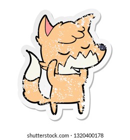 distressed sticker of a friendly cartoon fox