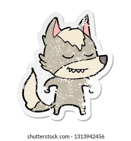 pegatina angustiada de un lobo de caricatura amistoso