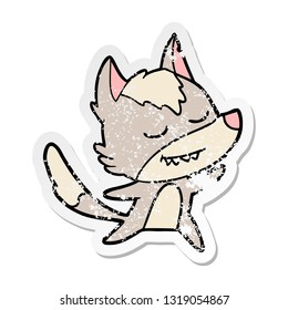 pegatina angustiada de un simpático lobo de dibujos animados bailando