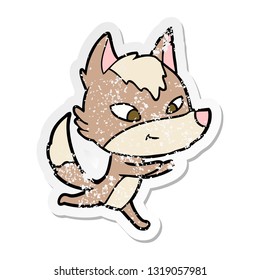 distressed sticker of a friendly cartoon wolf running