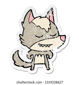 adesivo angustiado de um lobo de desenho animado amigável