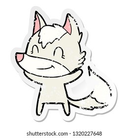 bedrückter Aufkleber eines freundlichen Cartoon-Wolfs