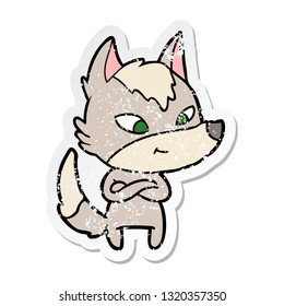 pegatina angustiada de un lobo de caricatura amistoso