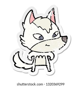pegatina angustiada de un lobo de caricatura amistoso