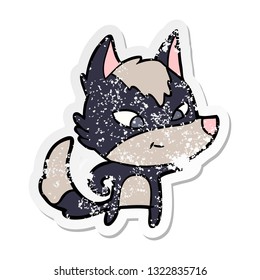 pegatina angustiada de un lobo de caricatura amistoso